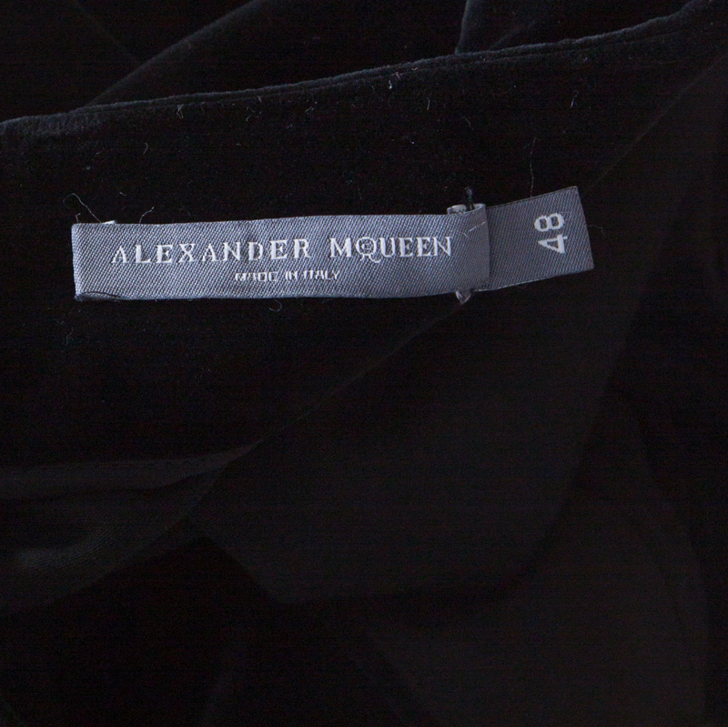 Pre-owned Alexander Mcqueen Black Silk Blend Velvet Wide Leg Trousers L