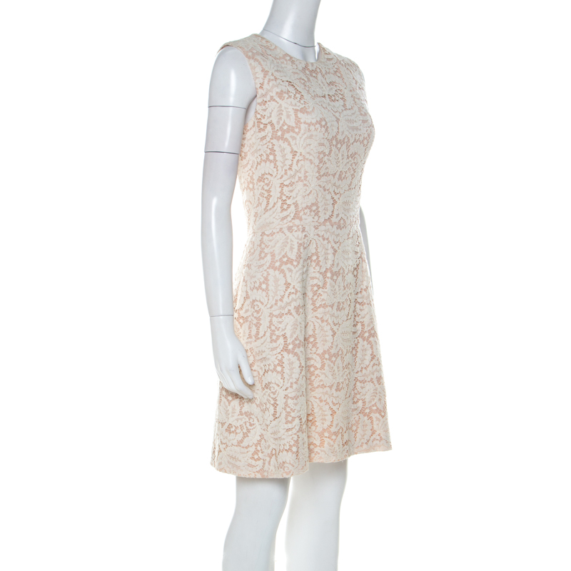 

Alexander McQueen Cream Lace Sleeveless Pleated Short Dress