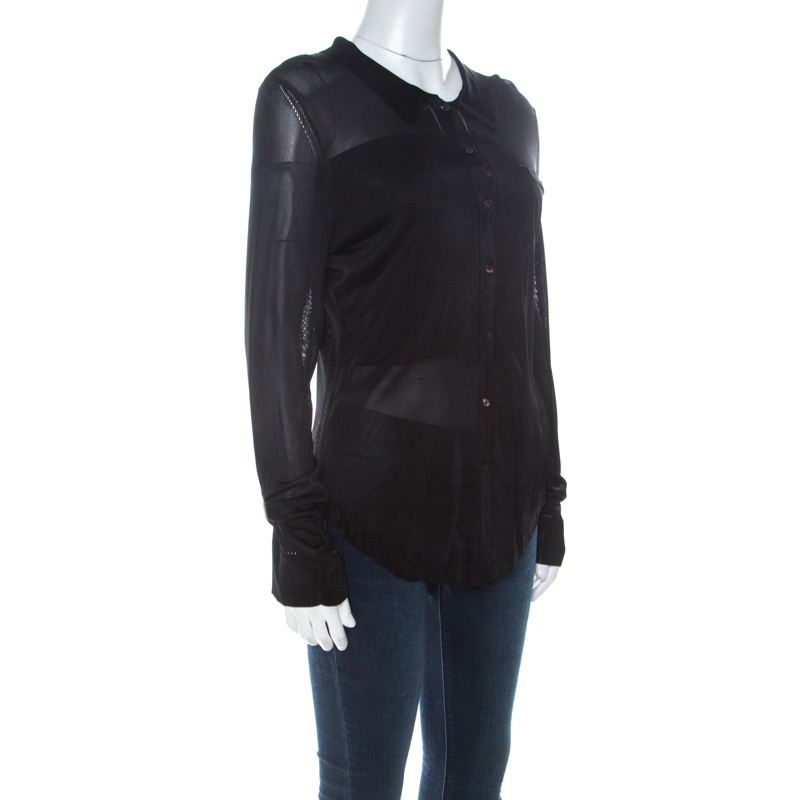 

Alexander McQueen Black Stretch Knit Collared Button Front Top