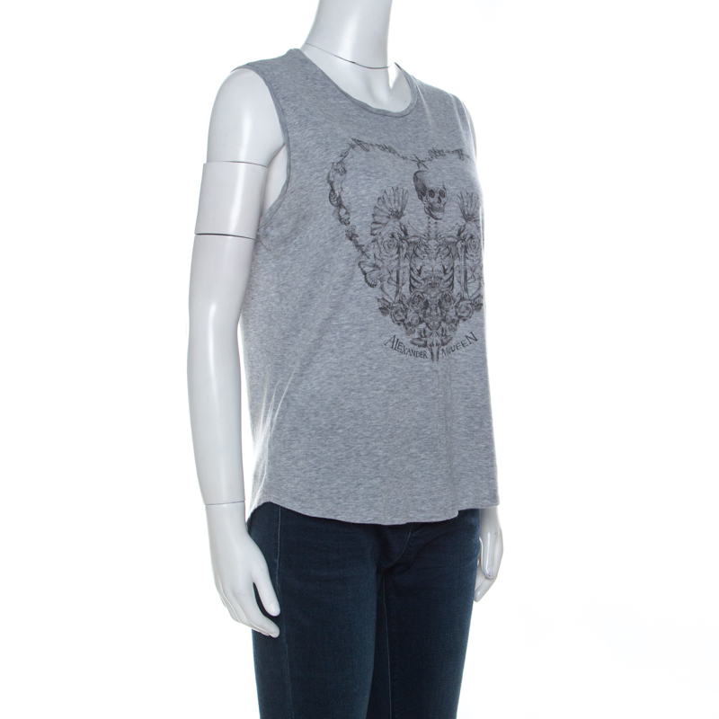 

Alexander McQueen Grey Skeleton Printed Cotton Jersey Tank Top