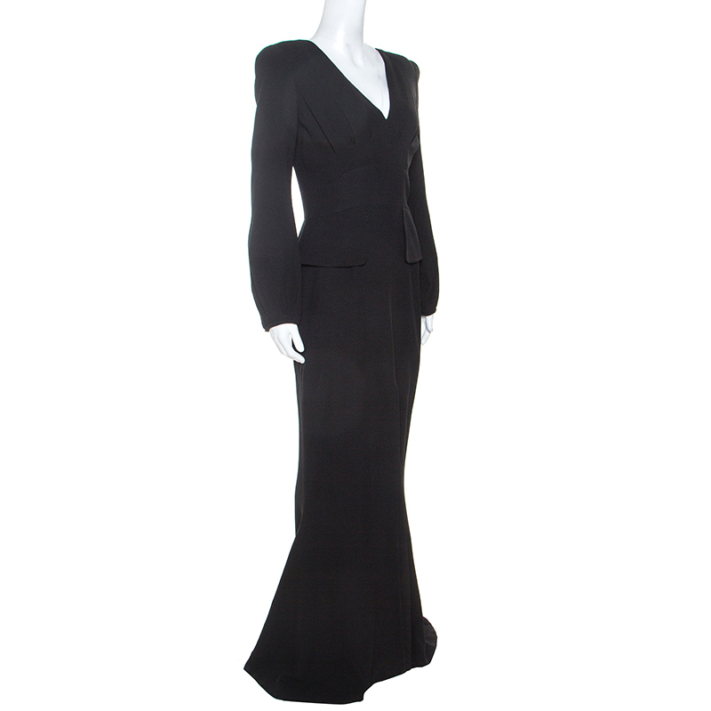 

Alexander McQueen Black Silk Long Sleeve Peplum Gown