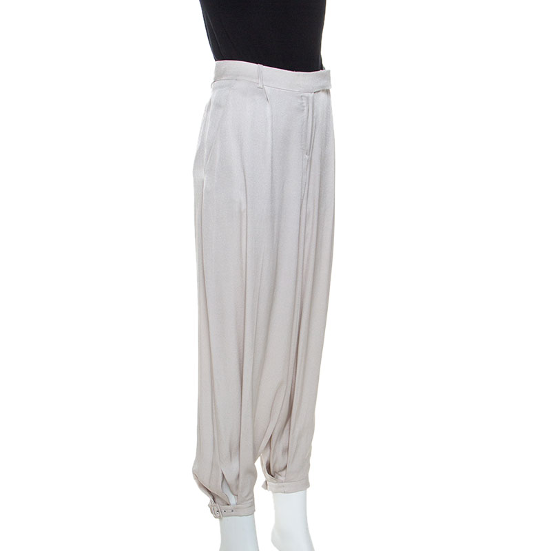 Pre-owned Alexander Mcqueen Cream Sheen Silk Balloon Pants S