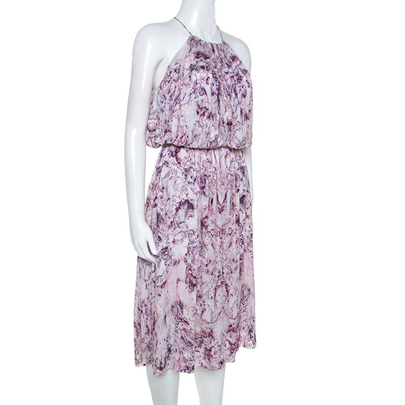 

Alexander McQueen Lavender Marble Printed Ruched Halter Neck Dress, Purple