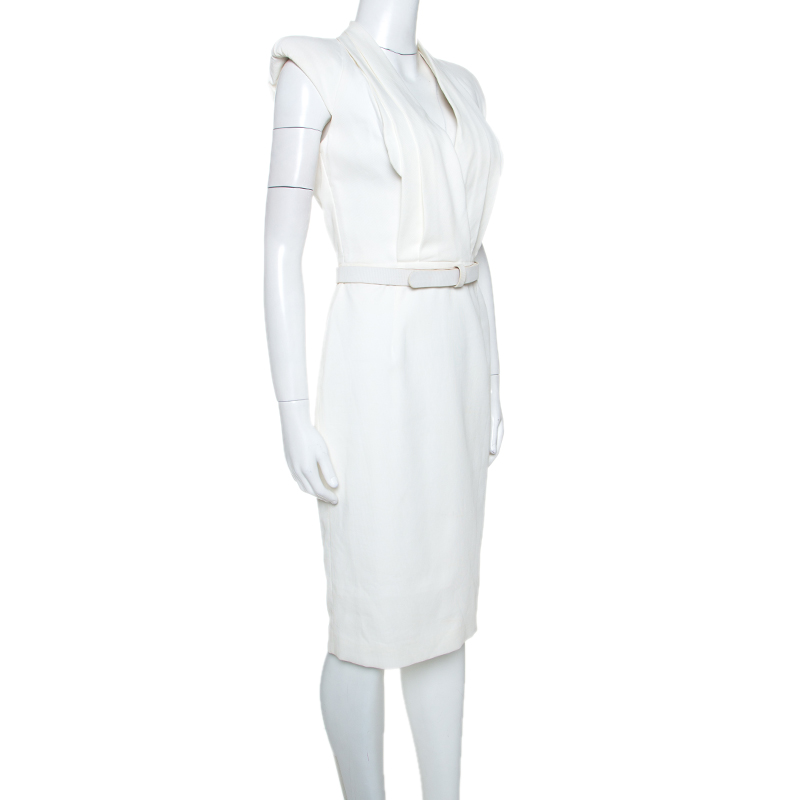 

Alexander McQueen White Cotton Pleated Neck Detail Belted Dress