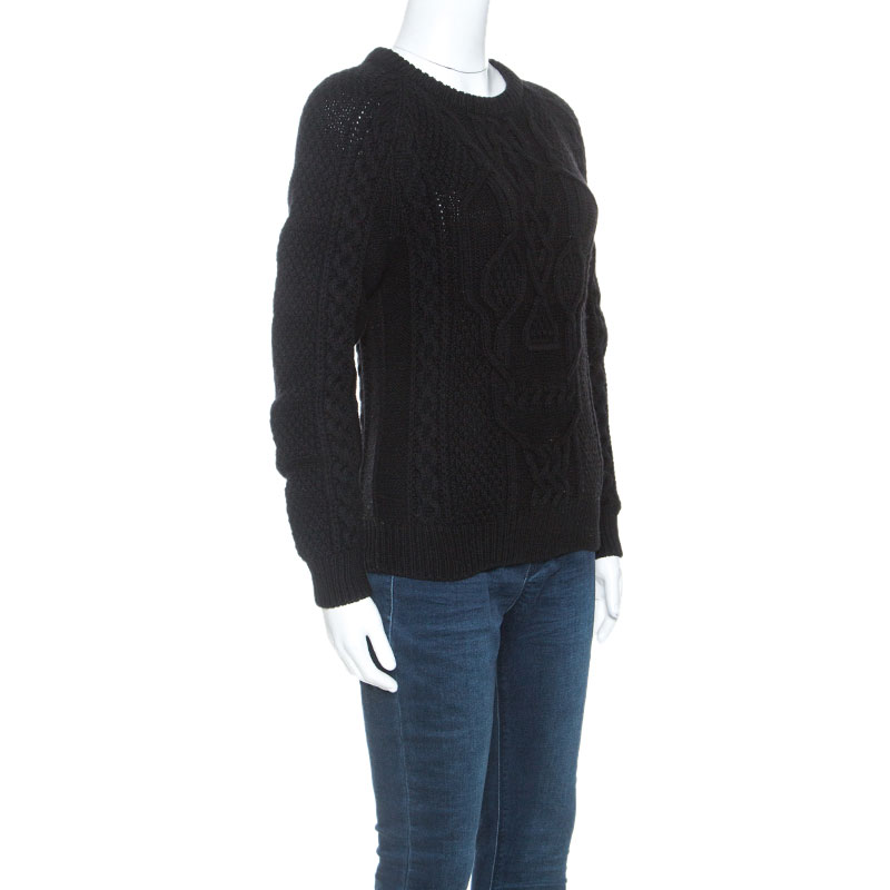 

Alexander McQueen Black Wool Skull Cable Knit Sweater