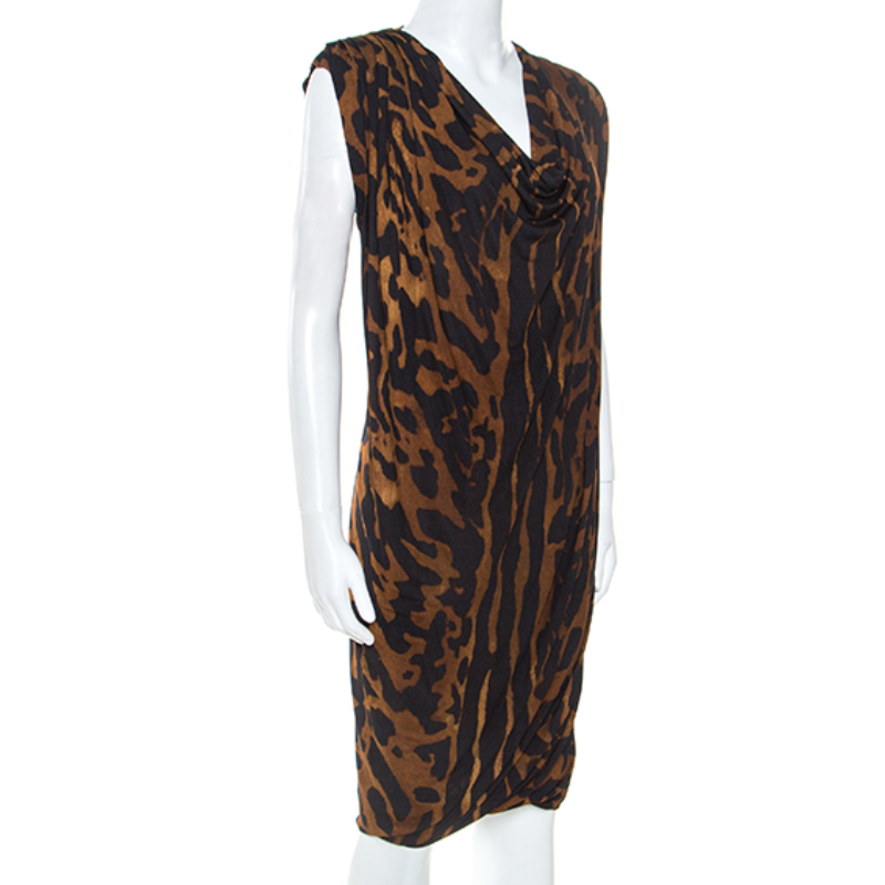 

Alexander McQueen Brown Ocelot Print Chiffon Midi Dress