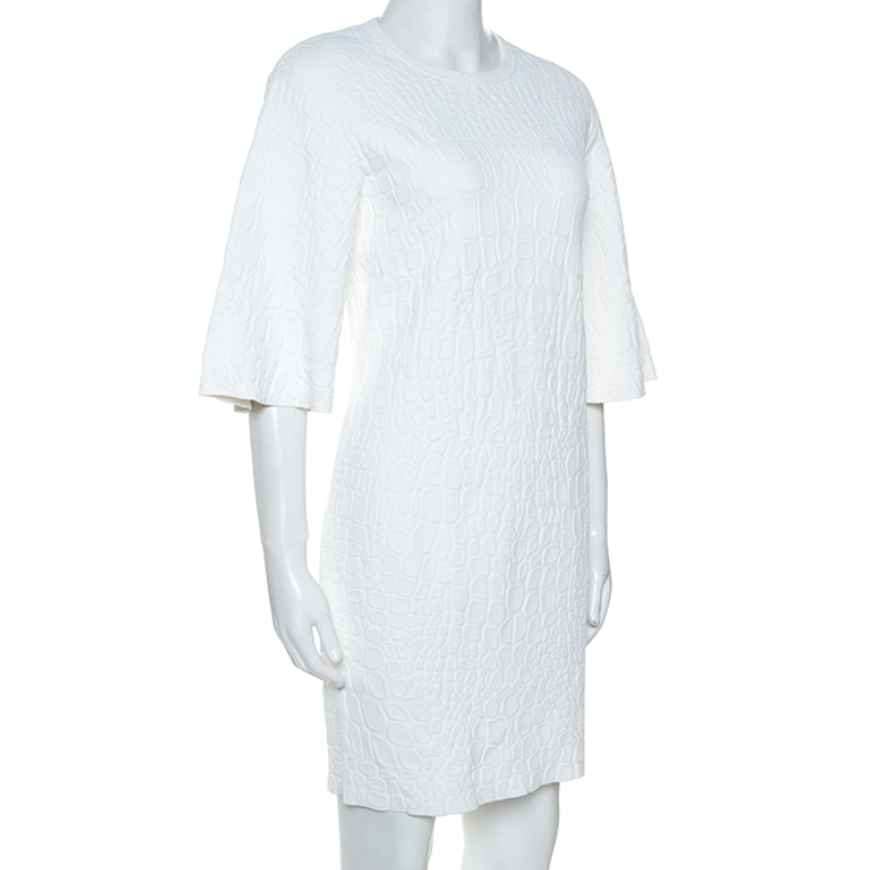 

Alexander McQueen White Crocodile Embossed Stretch Knit Dress