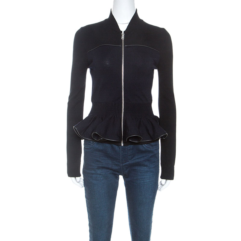 McQ by Alexander McQueen Bicolor Peplum Zip Front Sweater M