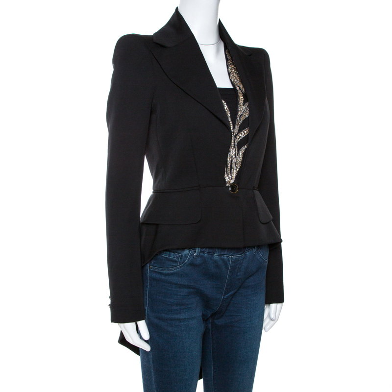 

Alexander McQueen Black Wool Embellished Tail Blazer