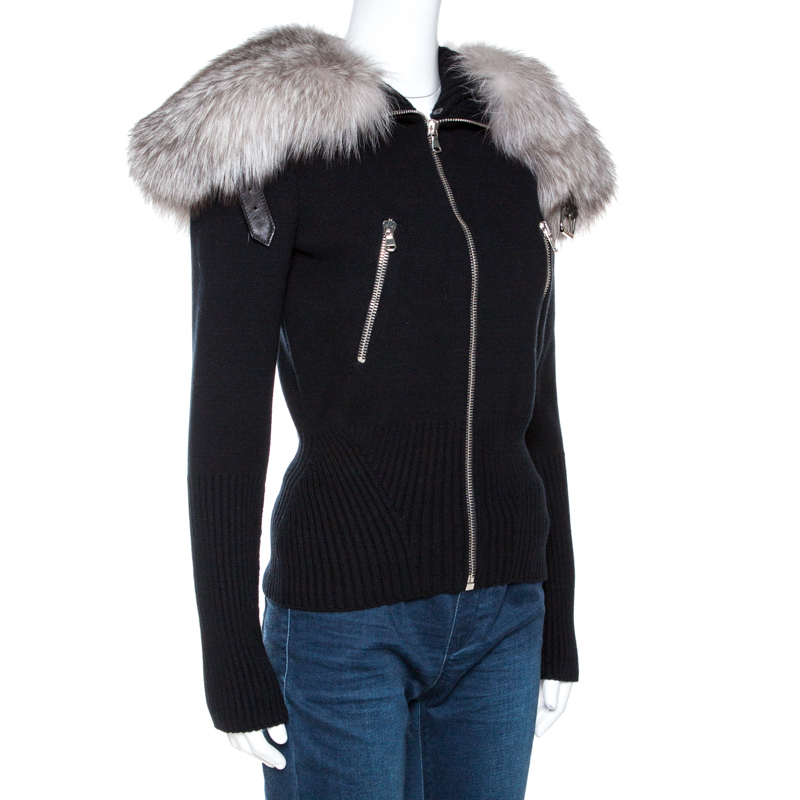 

Alexander McQueen Black Wool Knit Fur Collared Sweater