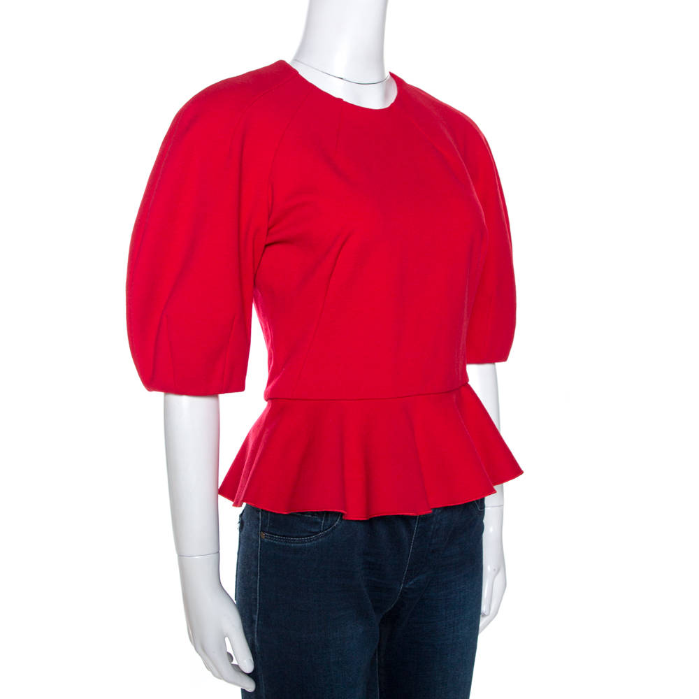 

Alexander McQueen Red Raglan Sleeve Peplum Top