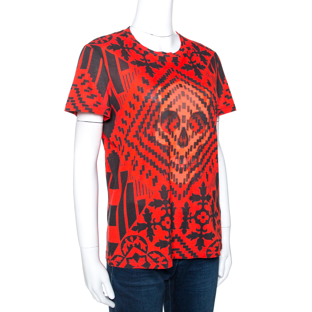

Alexander McQueen Red & Black Skull Print Cotton T-Shirt