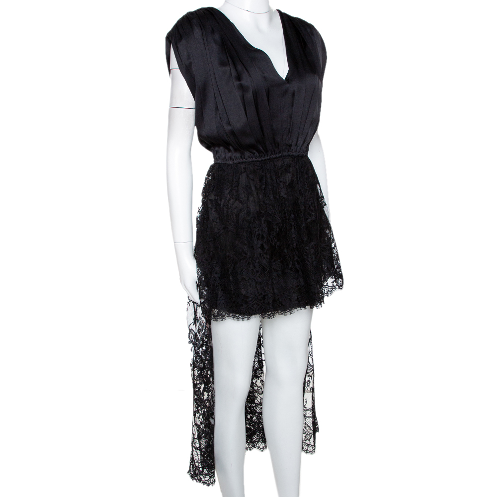 

Alexander McQueen Black Silk Lace Trim Asymmetrical Top