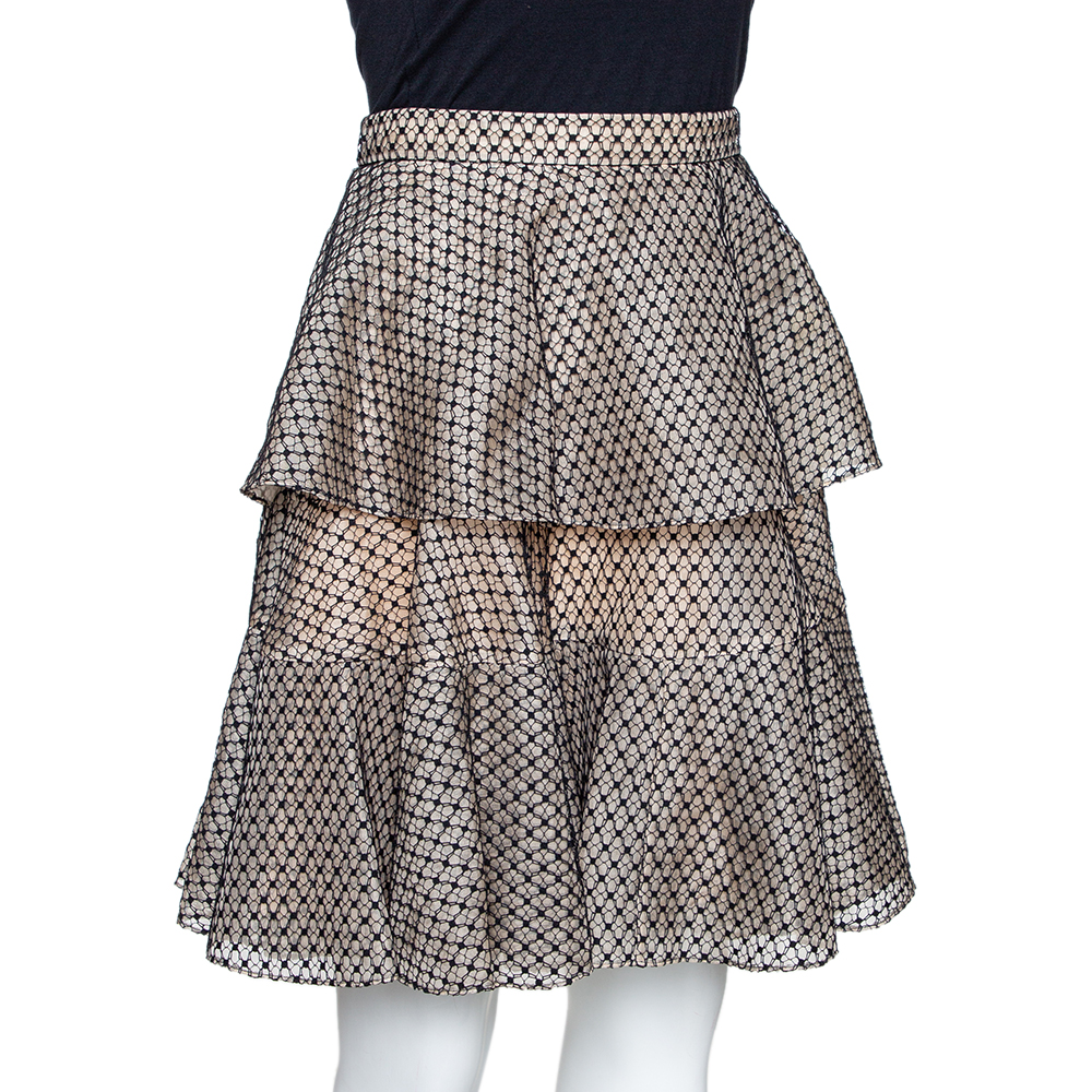 

Alexander McQueen Black & Cream Silk Lace Overlay Tiered Skirt