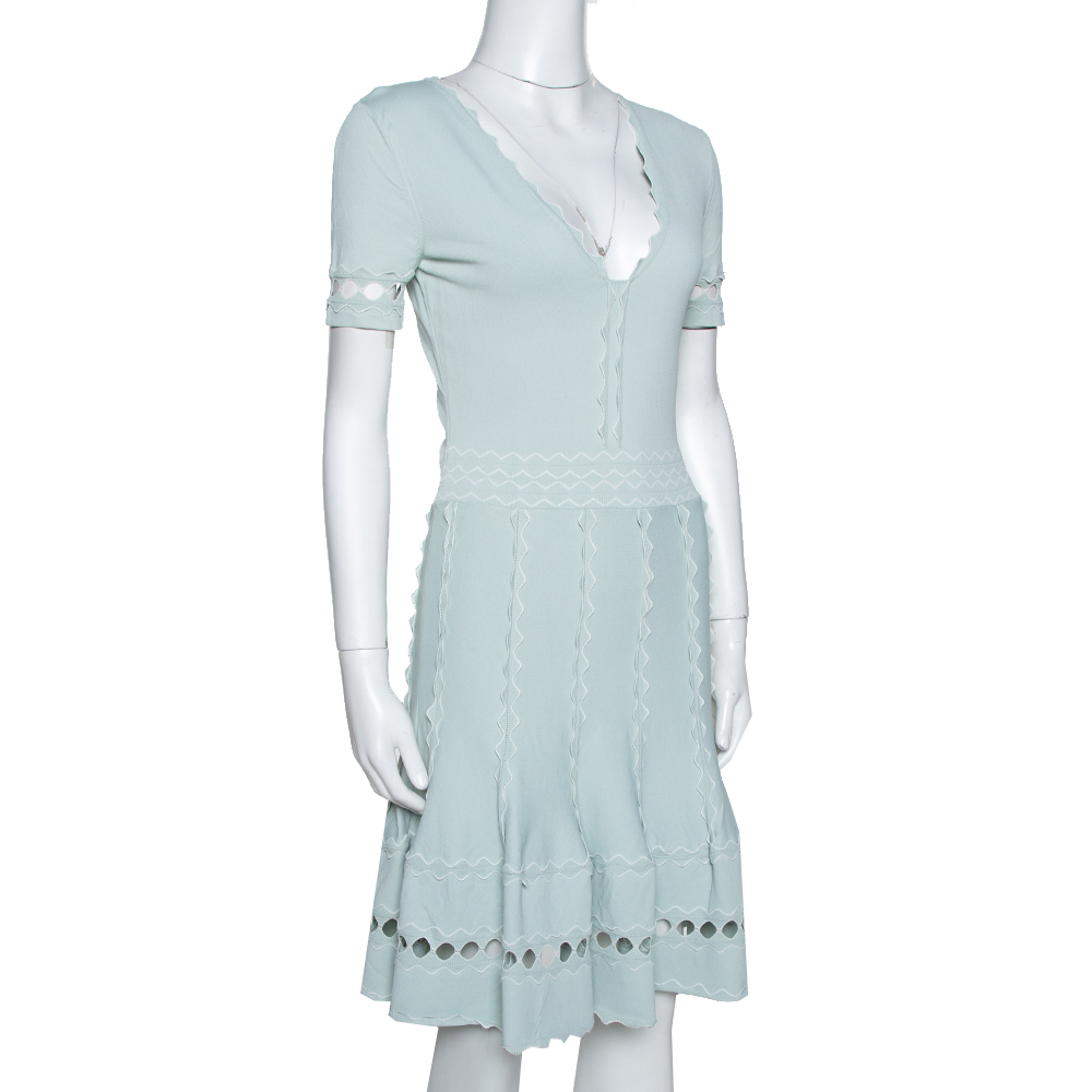 

Alexander McQueen Egg Blue Knit Flute Sleeve Mini Dress