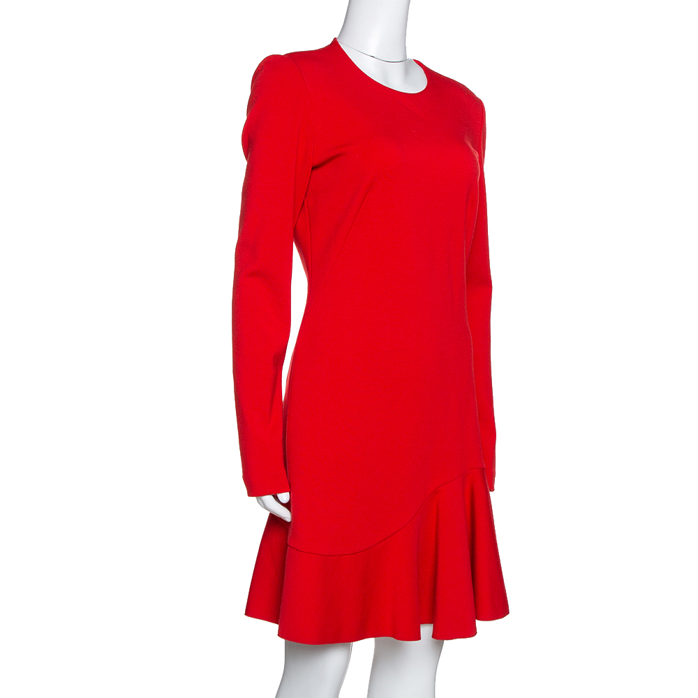 

Alexander McQueen Red Wool Jersey Long Sleeve Flared Dress