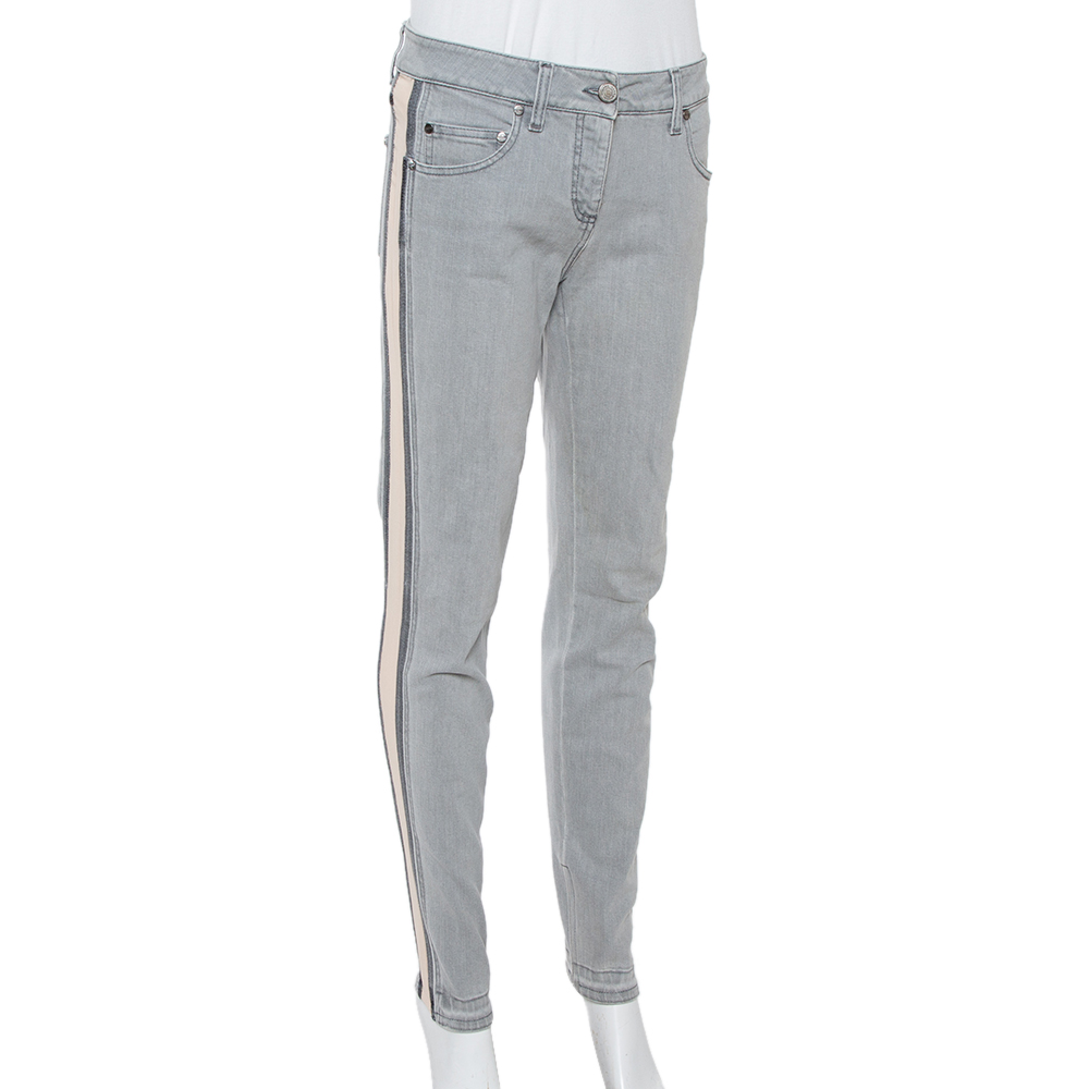 

Alexander McQueen Light Grey Denim Silk Insert Detail Jeans