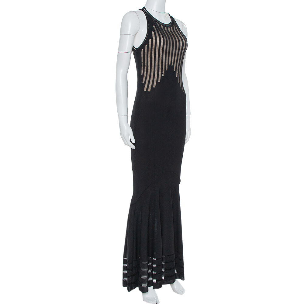 

Alexander McQueen Black Knit Sheer Detail Sleeveless Maxi Dress