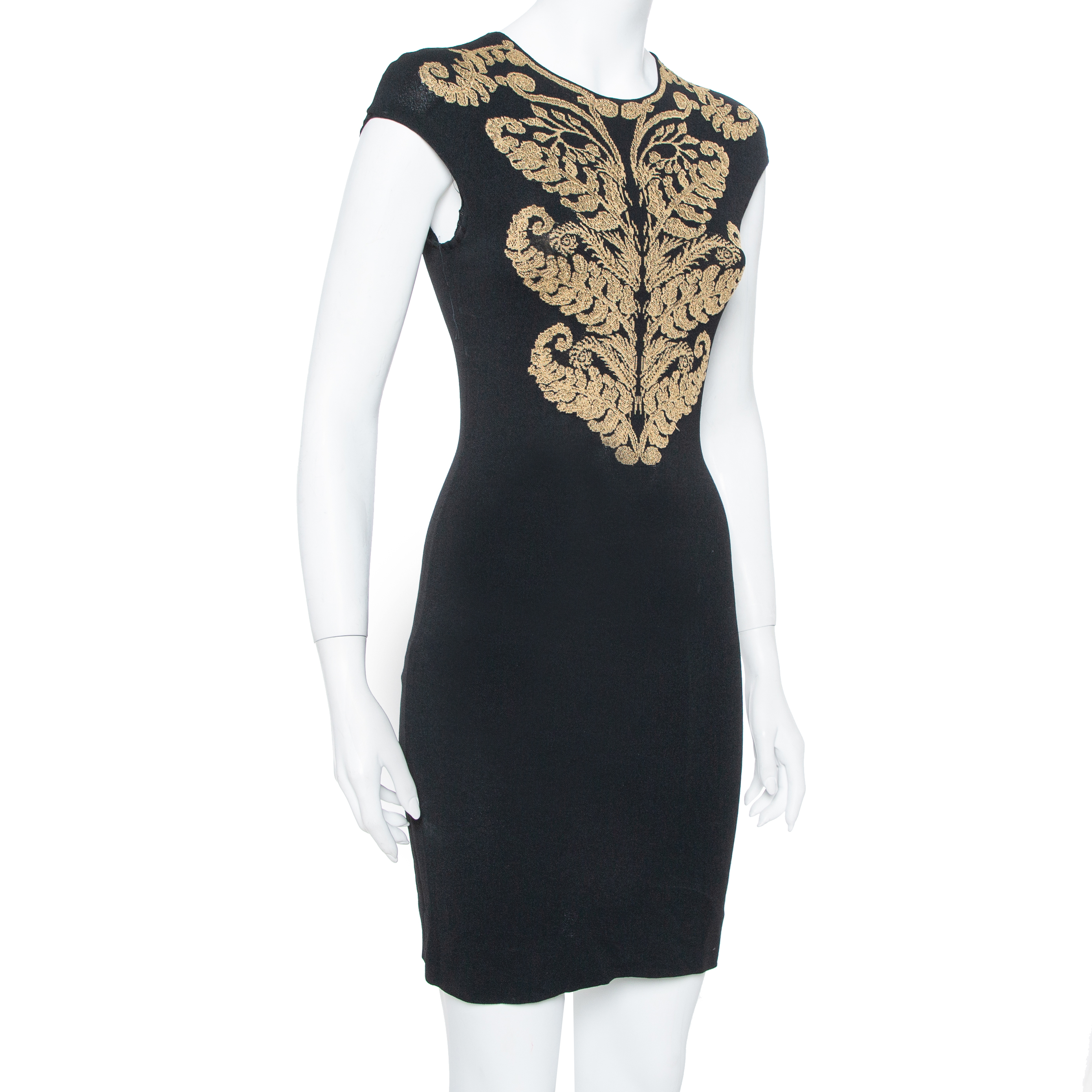 

Alexander McQueen Black Floral Pattern Knit Sleeveless Bodycon Dress
