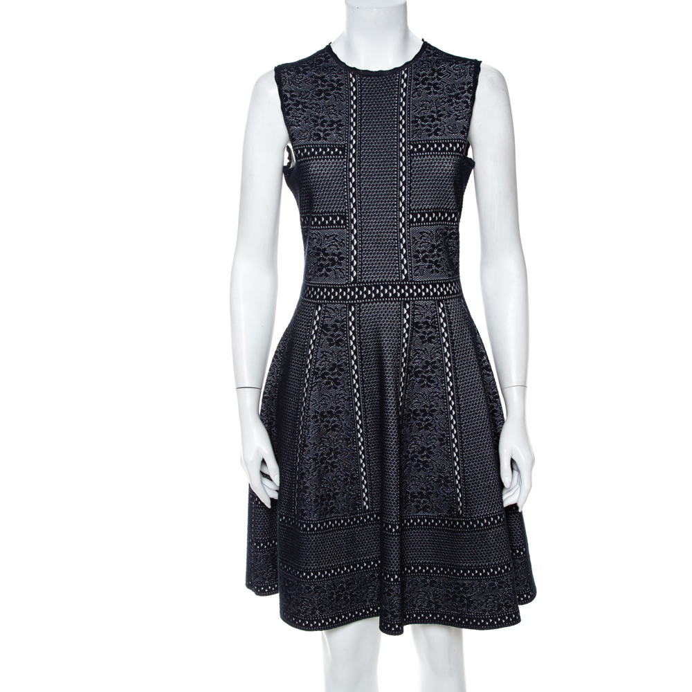 Pre-owned Alexander Mcqueen Navy Blue Lace Knit Full Circle Sleeveless Dress M