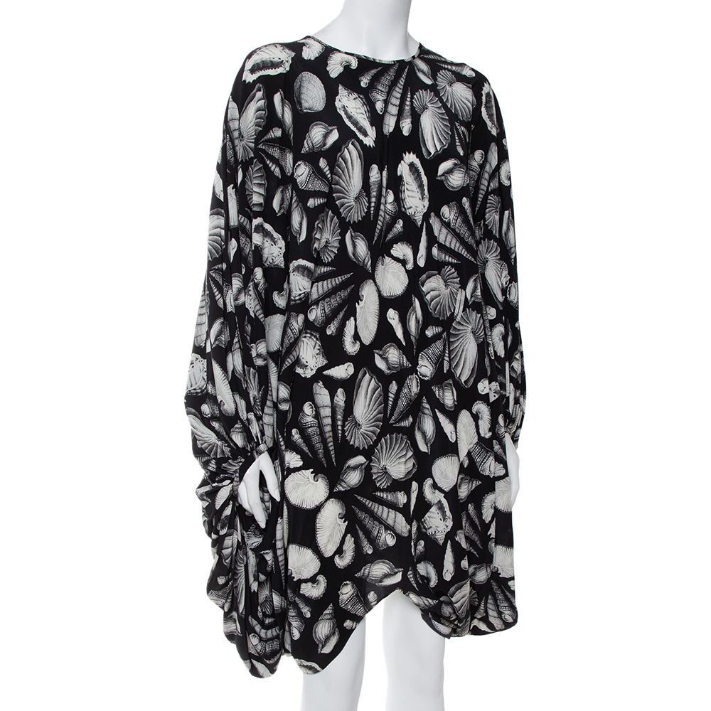 

Alexander McQueen Black Shell Printed Silk Oversized Mini Dress
