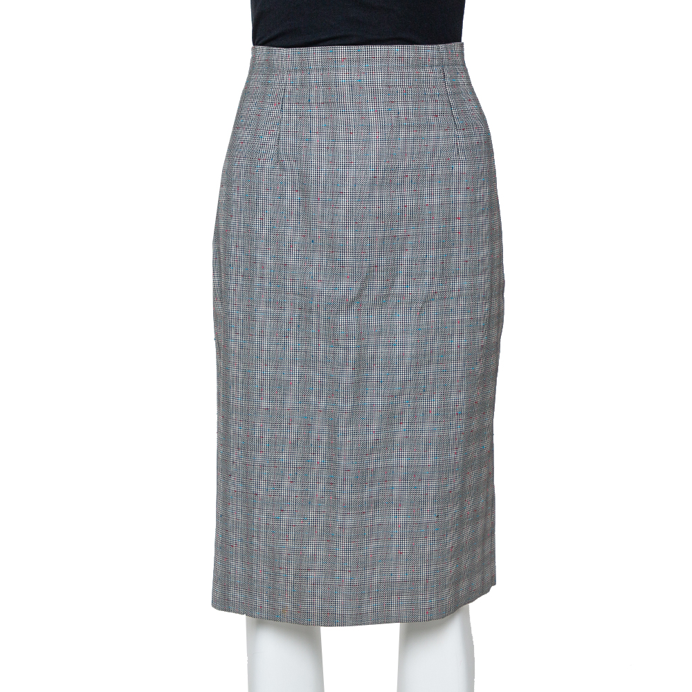 Pre-owned Alexander Mcqueen Grey Wool Prince Of Wales Check Patterned Pencil Skirt M In Black