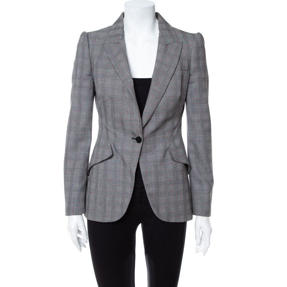 Pre-owned Alexander Mcqueen Grey Wool Prince Of Wales Check Patterned Blazer S
