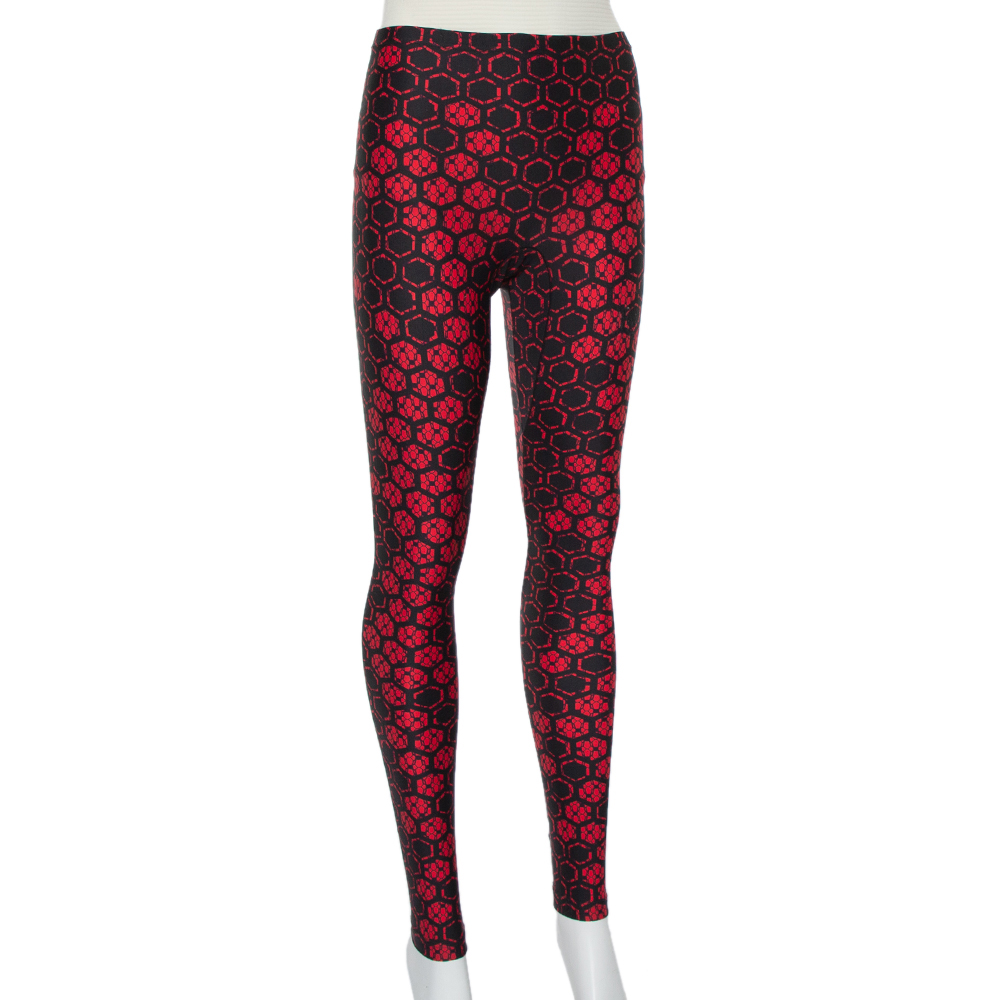 

Alexander McQueen Black & Red Printed Knit Cropped Leggings