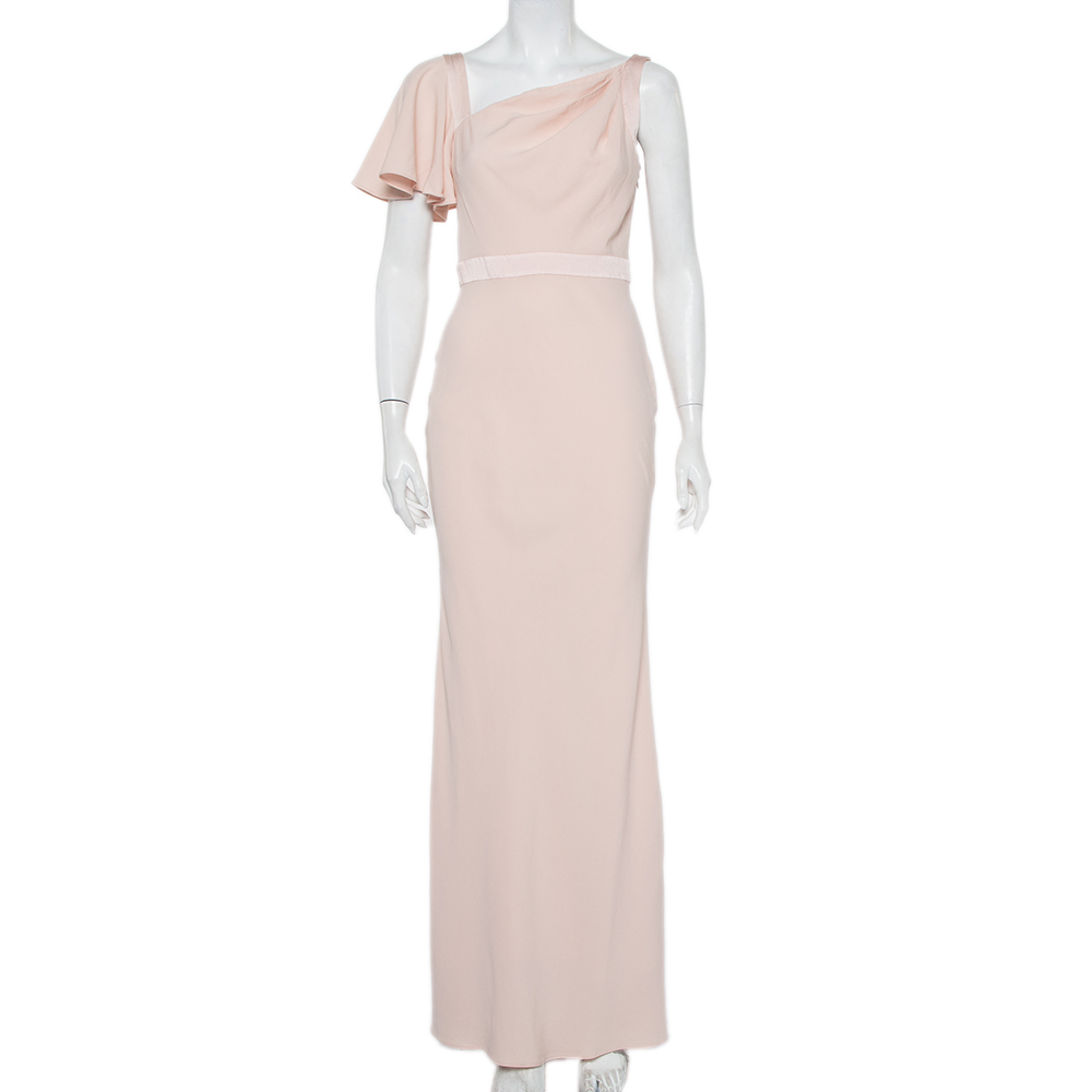 

Alexander McQueen Light Pink Crepe Ruffle Sleeve Paneled Maxi Dress
