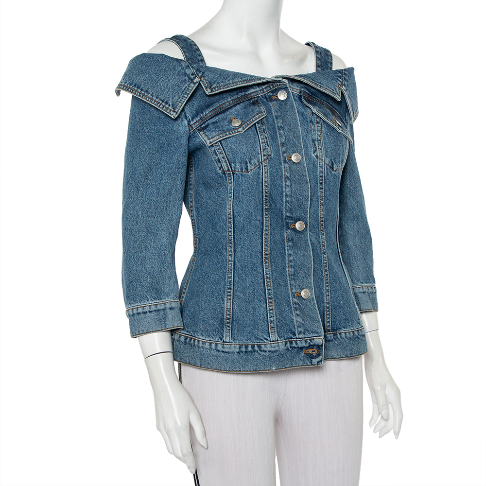 

Alexander McQueen Blue Denim Cold Shoulder Jacket