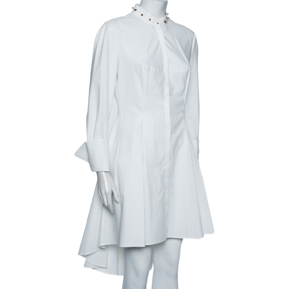

Alexander McQueen White Textured Cotton Asymmetric Hem Tuxedo Dress