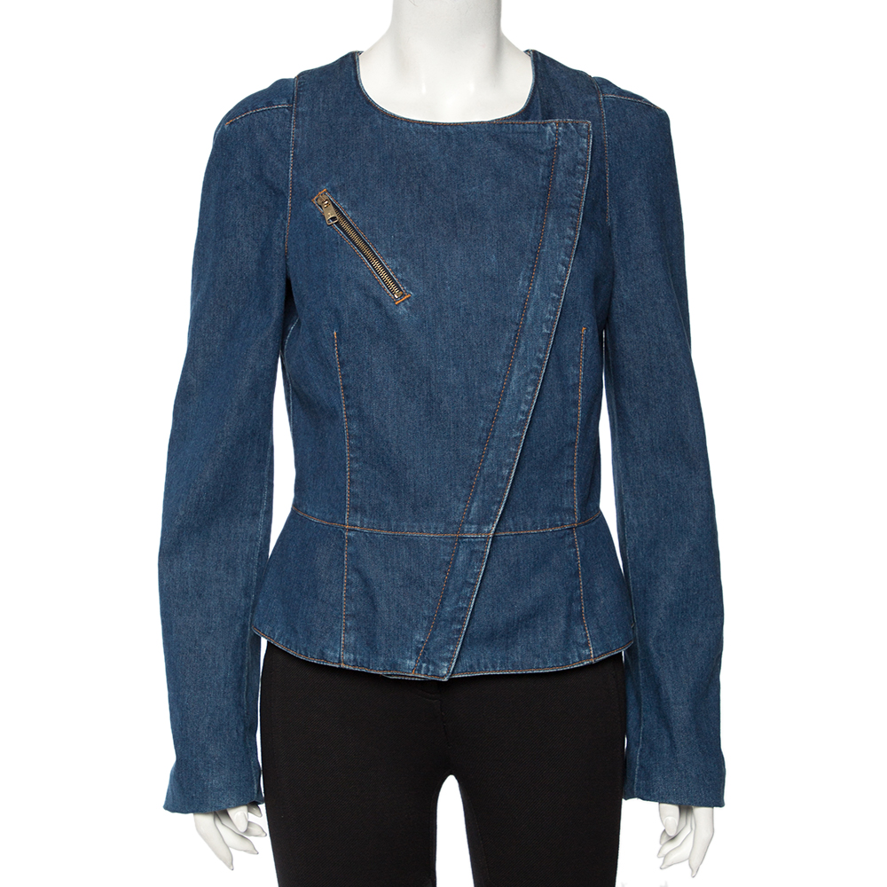 

Alexander McQueen Blue Denim Diagonal Zipper Jacket