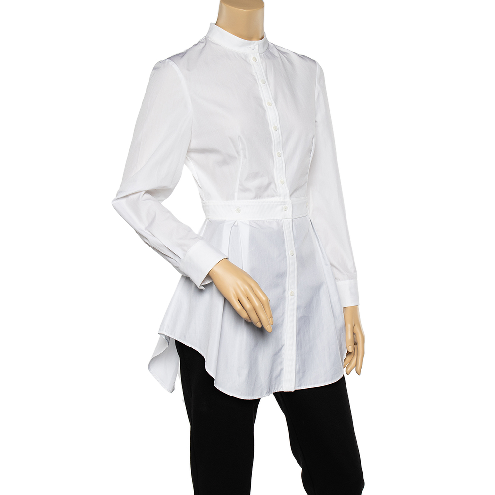 

Alexander McQueen White Cotton Asymmetric Peplum Hem Detailed Shirt