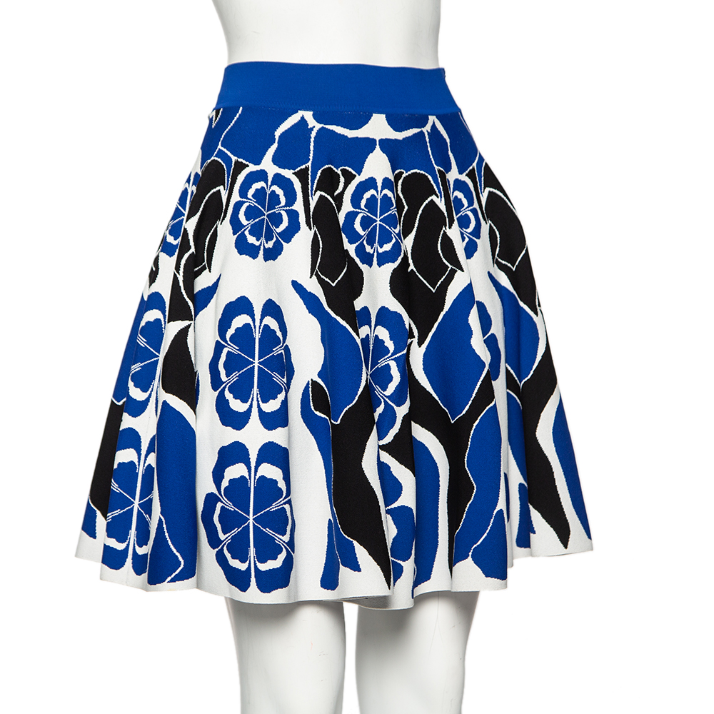 

Alexander McQueen Multicolor Floral Intarsia Knit Flared Mini Skirt