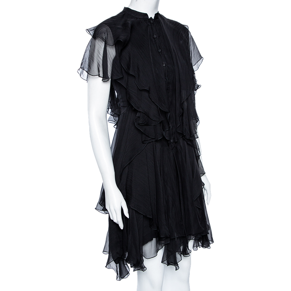 

Alexander McQueen Black Silk Tiered Ruffled Dress