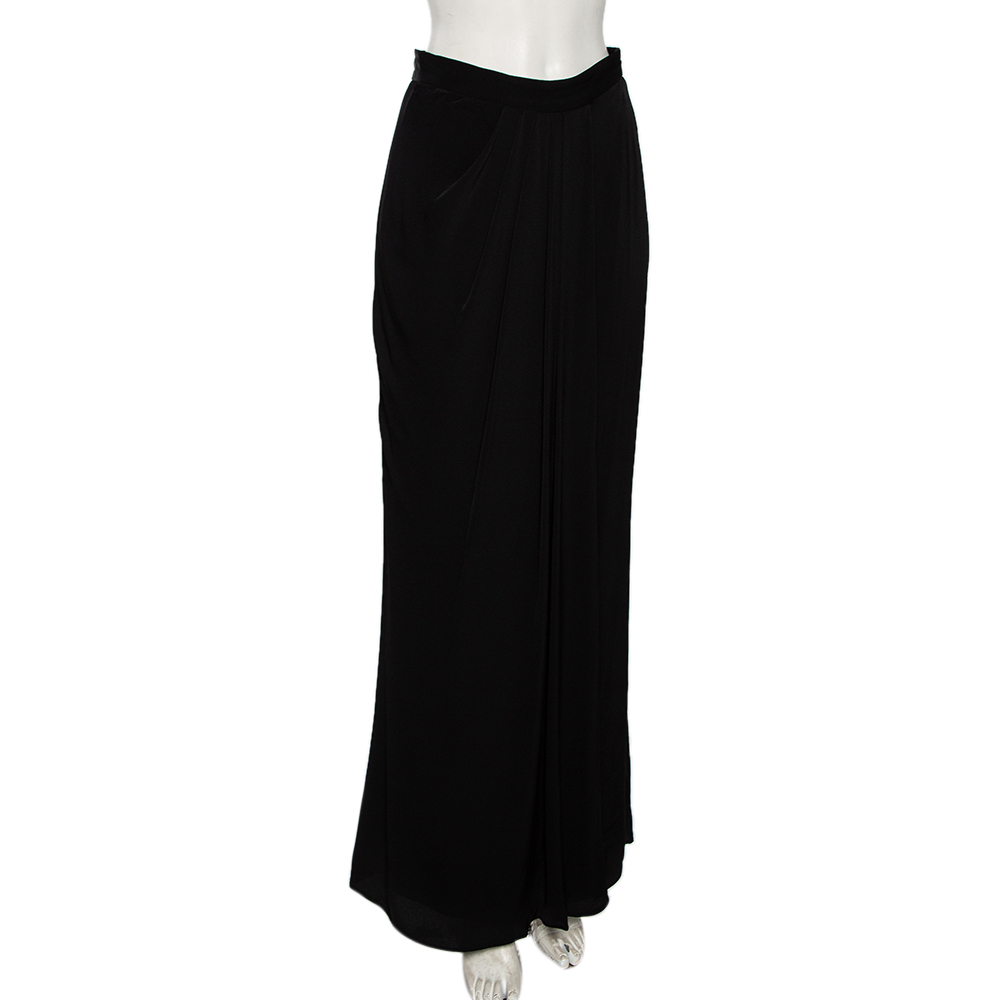 

Alexander McQueen Black Crepe Pleated Detail Maxi Skirt