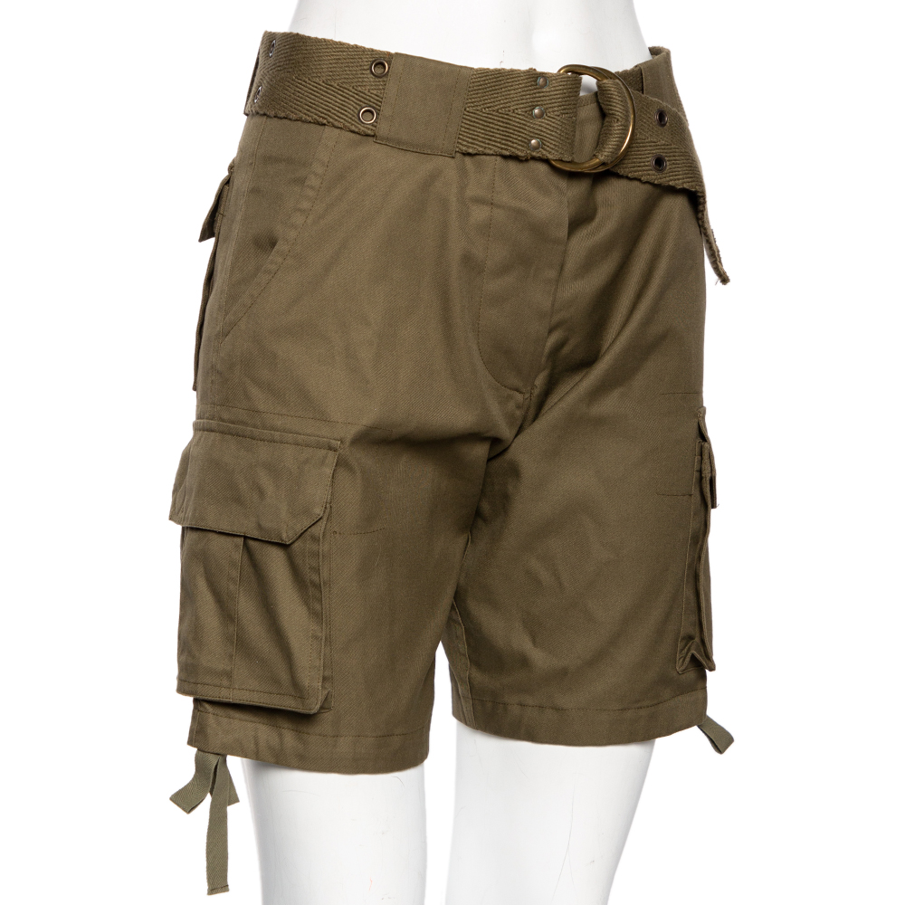 

Alexander McQueen Olive Green Twill Belted Cargo Shorts