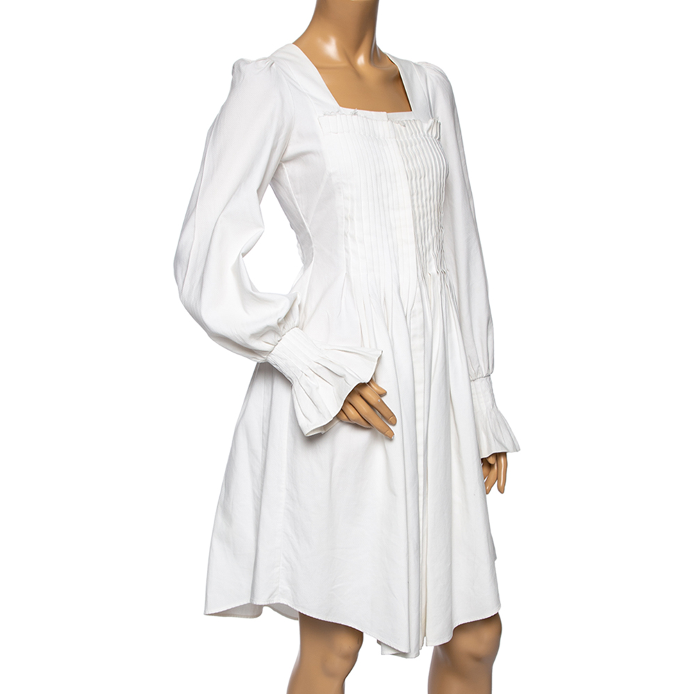 

Alexander McQueen White Textured Cotton Pleated Shirt Dress