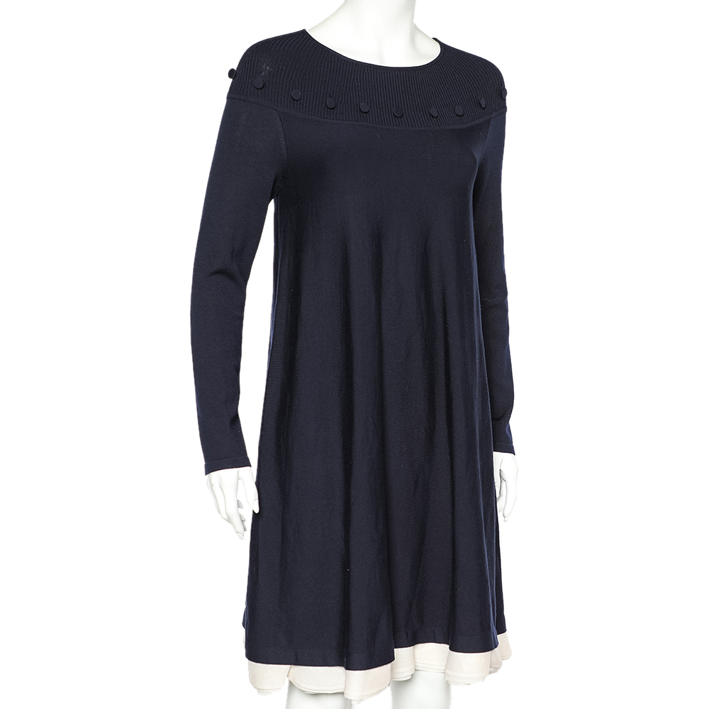 

Alexander McQueen Navy Blue Wool Ruffle Hem Mini Dress