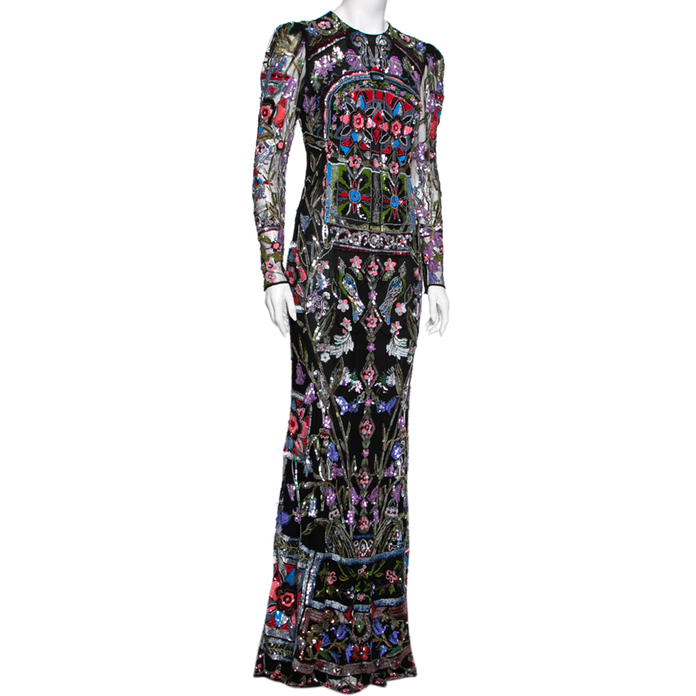 

Alexander McQueen Black Sequin Embellished Tulle Evening Gown