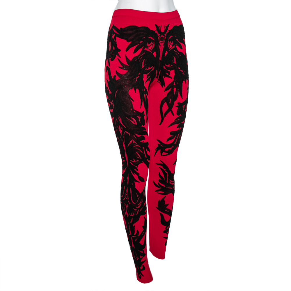 

Alexander McQueen Red Knit & Spine Lace Jacquard Leggings