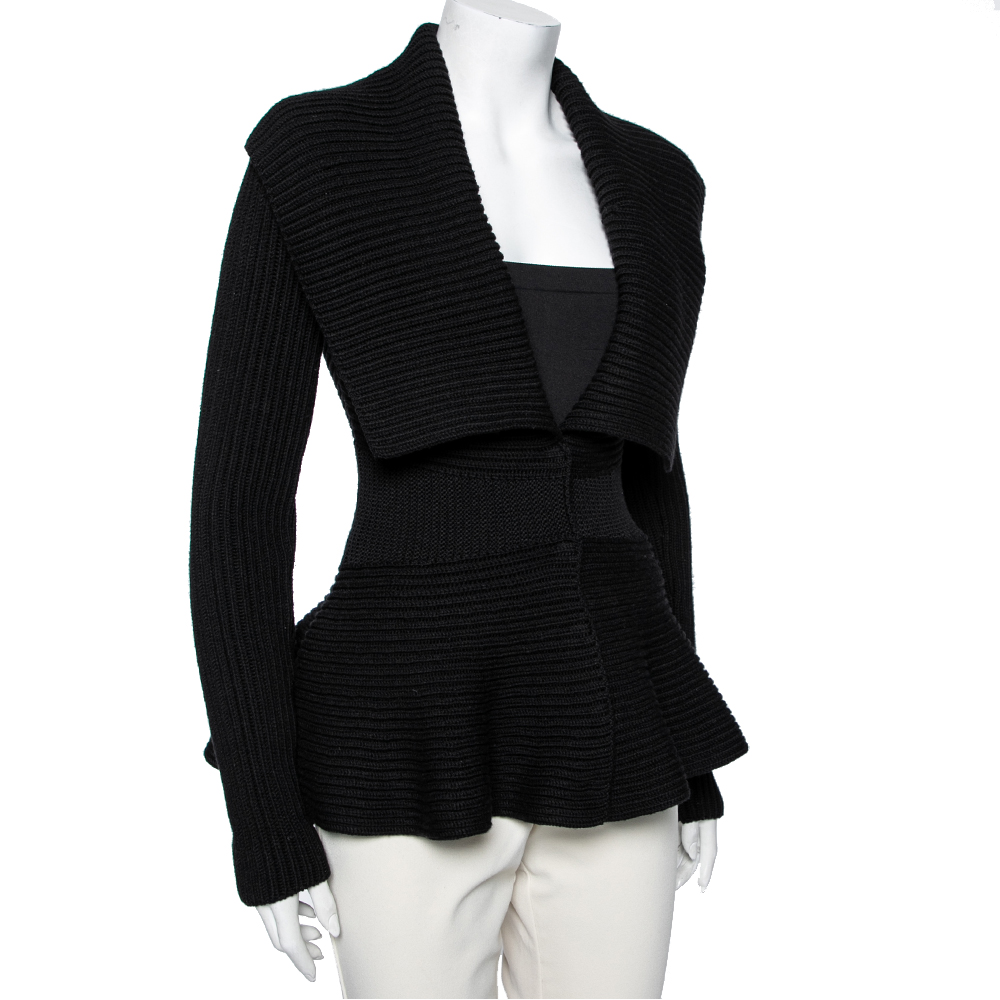 

Alexander McQueen Black Wool Long Sleeves Flared Hem Cardigan