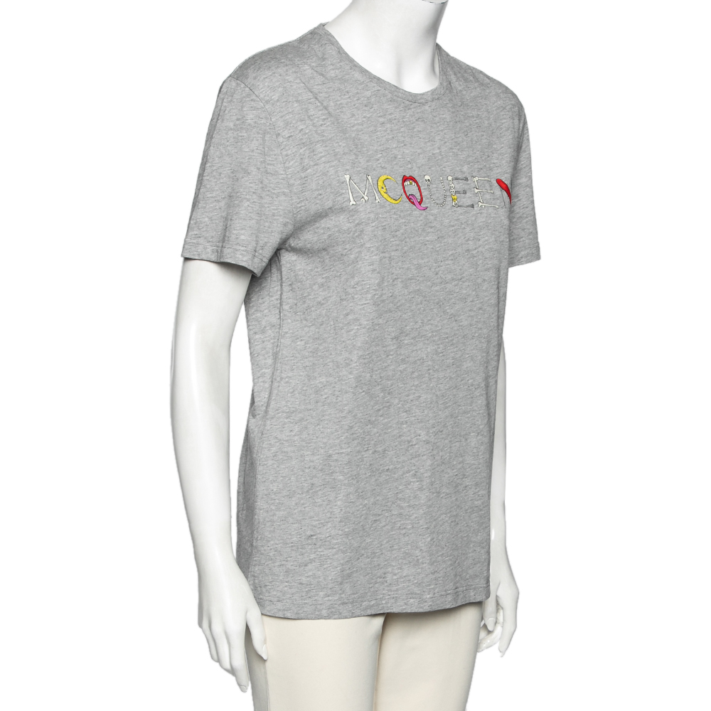

Alexander McQueen Grey Cotton Graphic Printed Crew Neck Short Sleeve Top