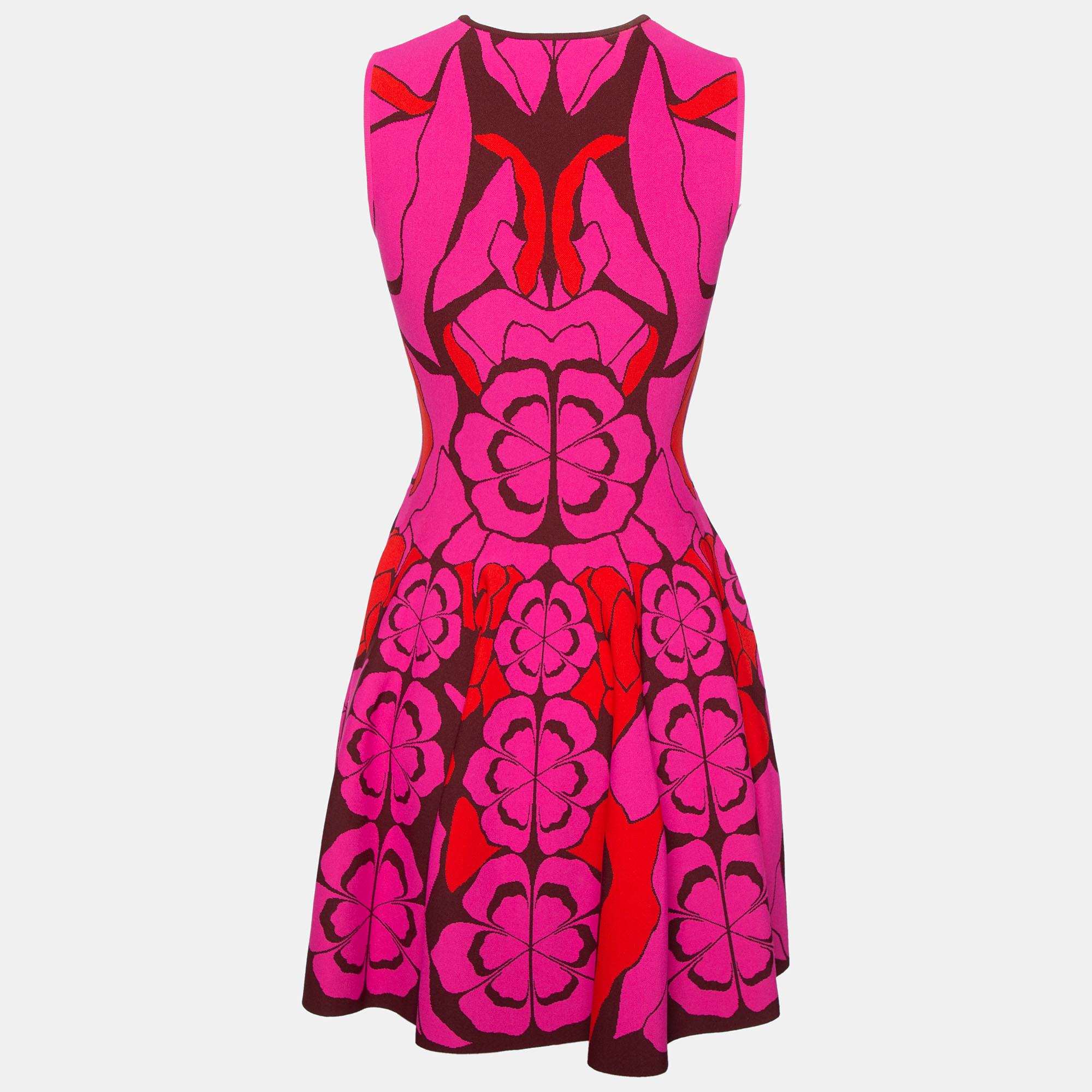 

Alexander McQueen Pink Floral Intarsia Stretch-Knit Short Dress