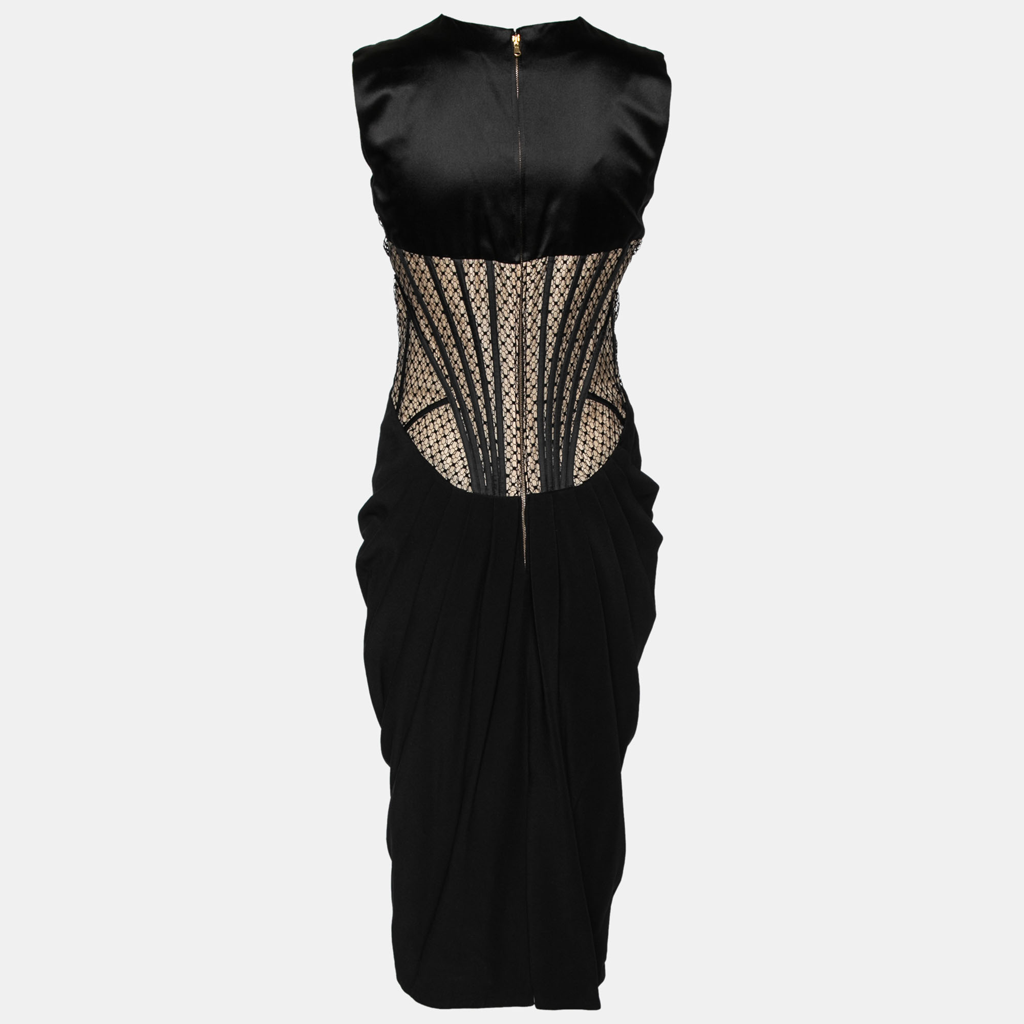 

Alexander McQueen Black Crepe & Lace Corset Inset Cocktail Dress