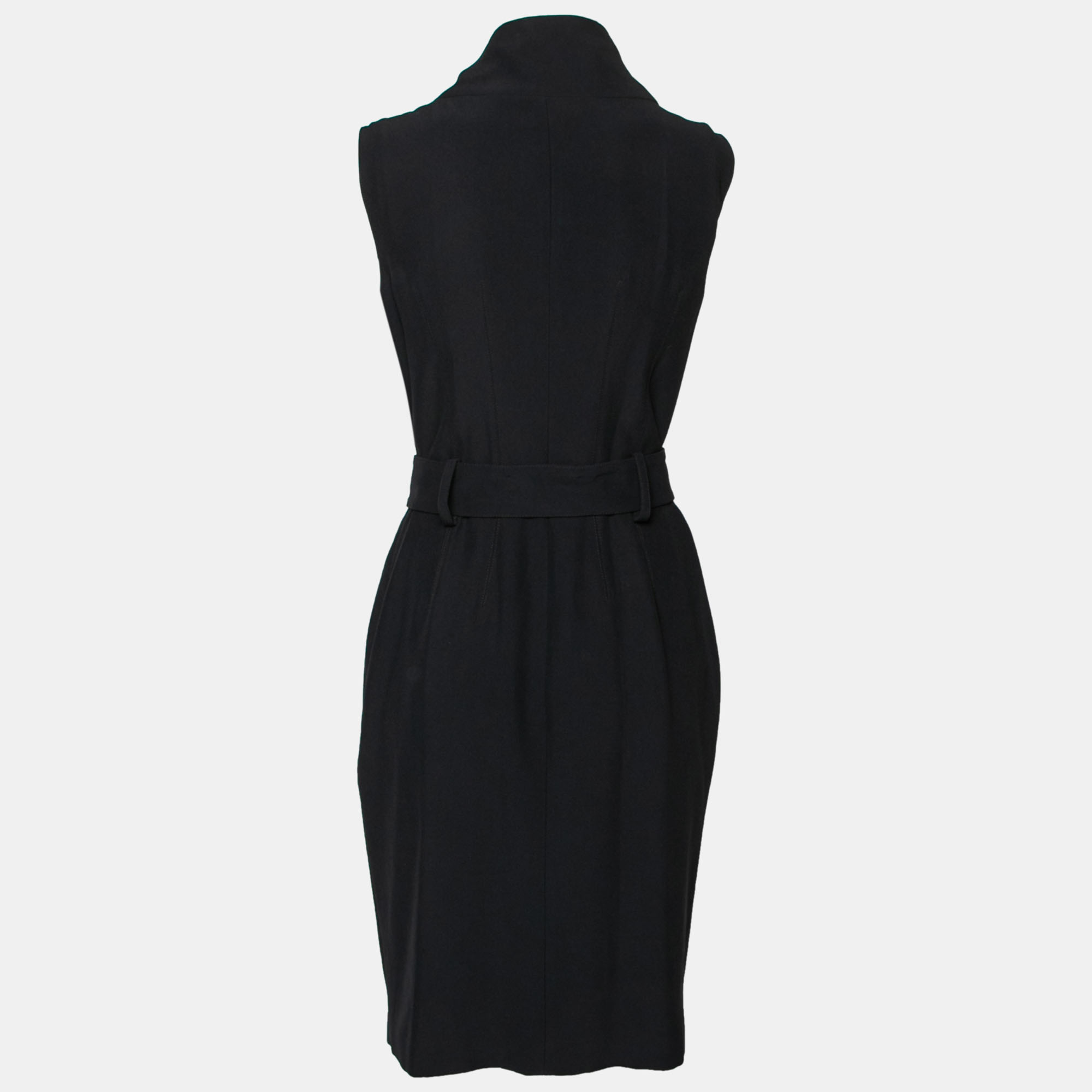 

Alexander McQueen Black Acetate Zipper Embellished Belted Dress