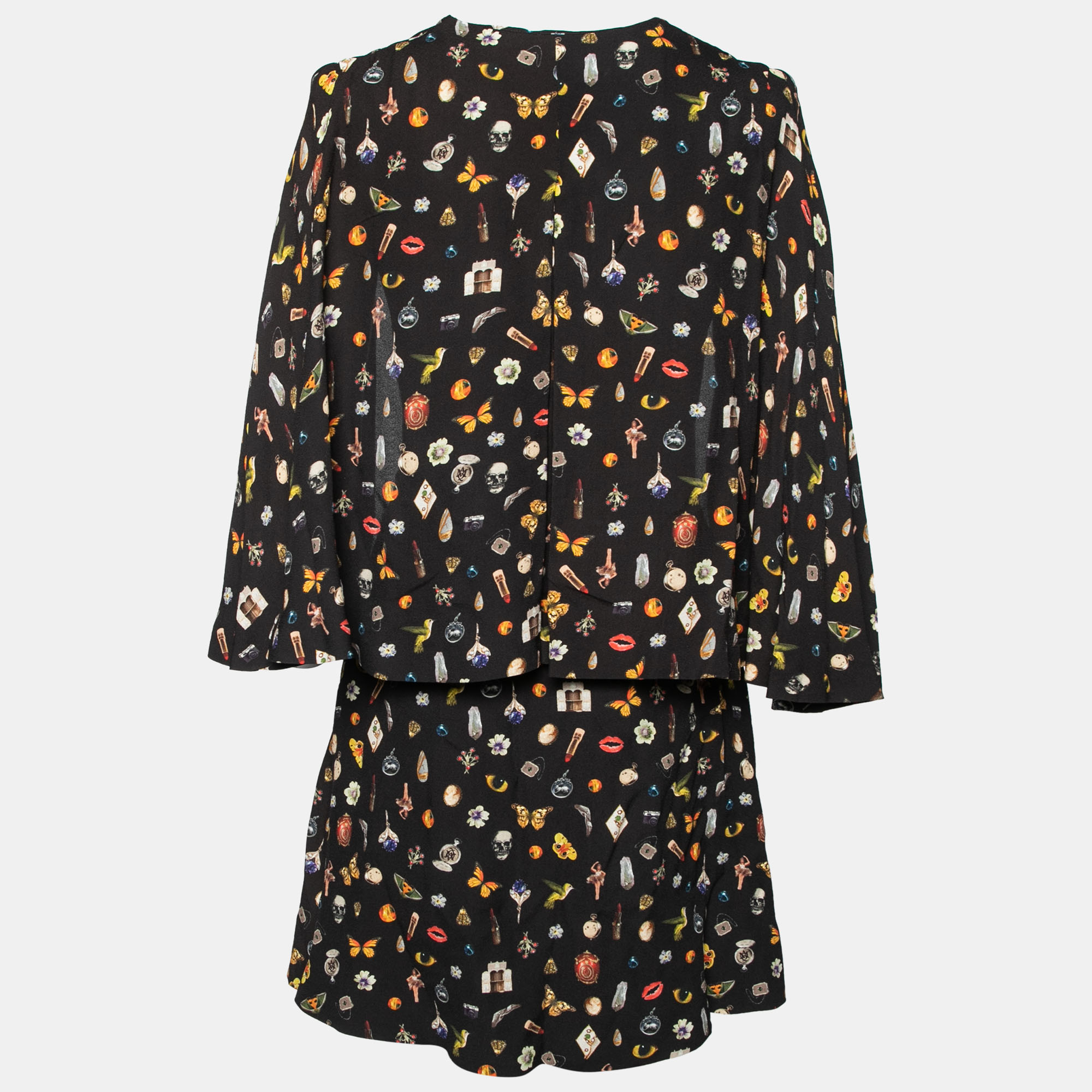 

Alexander McQueen Brown Obsession Print Crepe Cape Sleeve Dress, Black