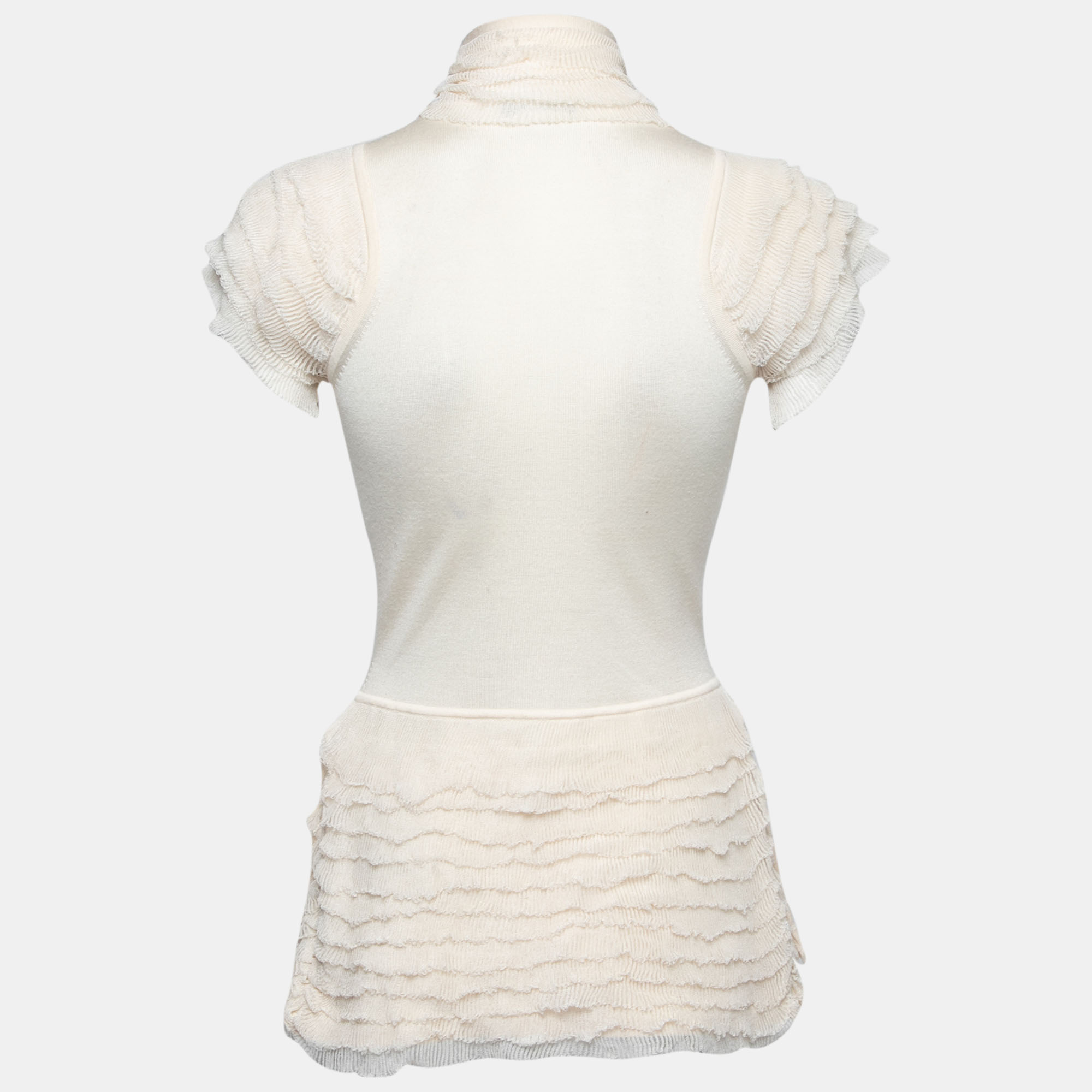 

Alexander McQueen Cream Ruffle Detailed Turtle Neck Top