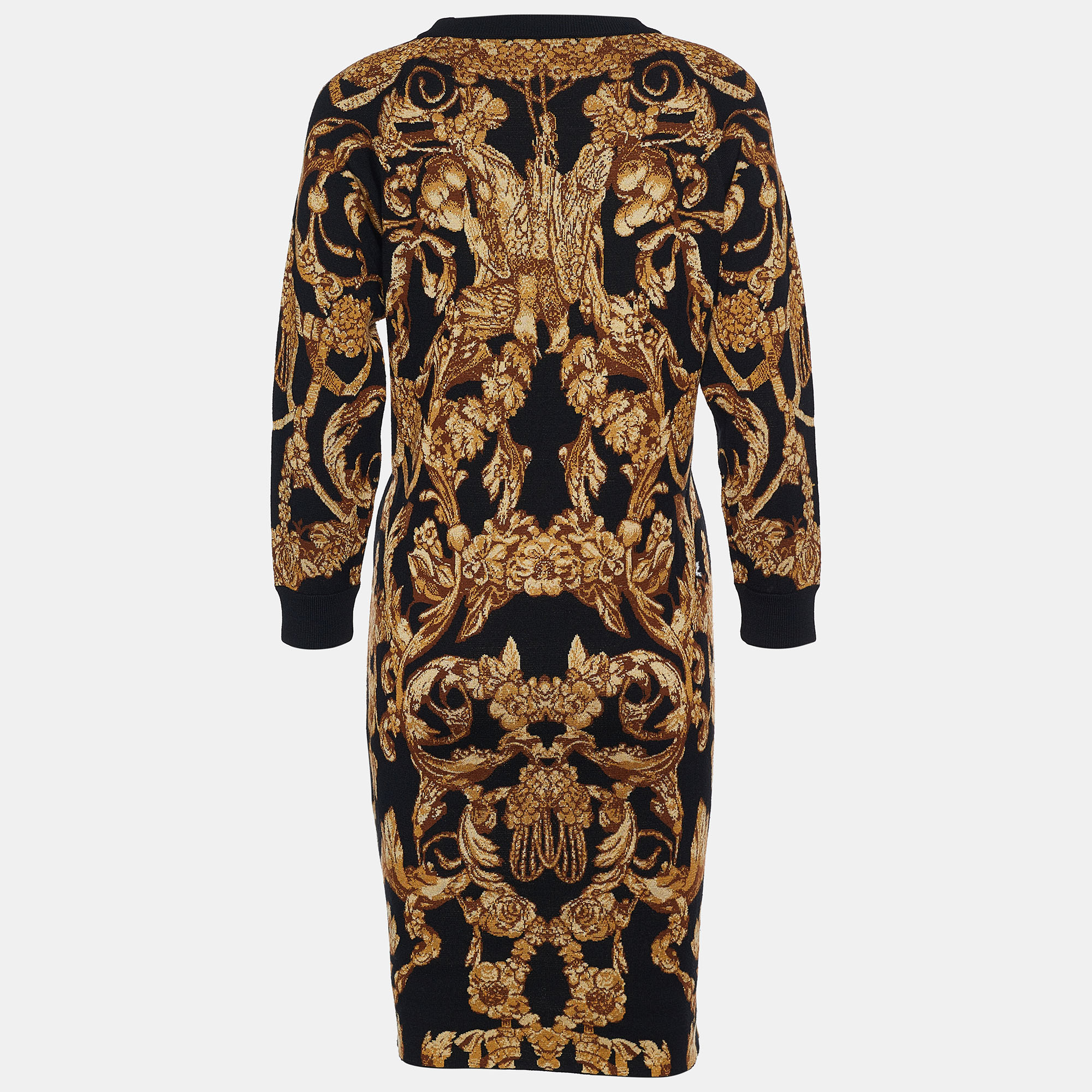 

Alexander McQueen Bicolor Jacquard Silk Wool Sweater Dress, Black