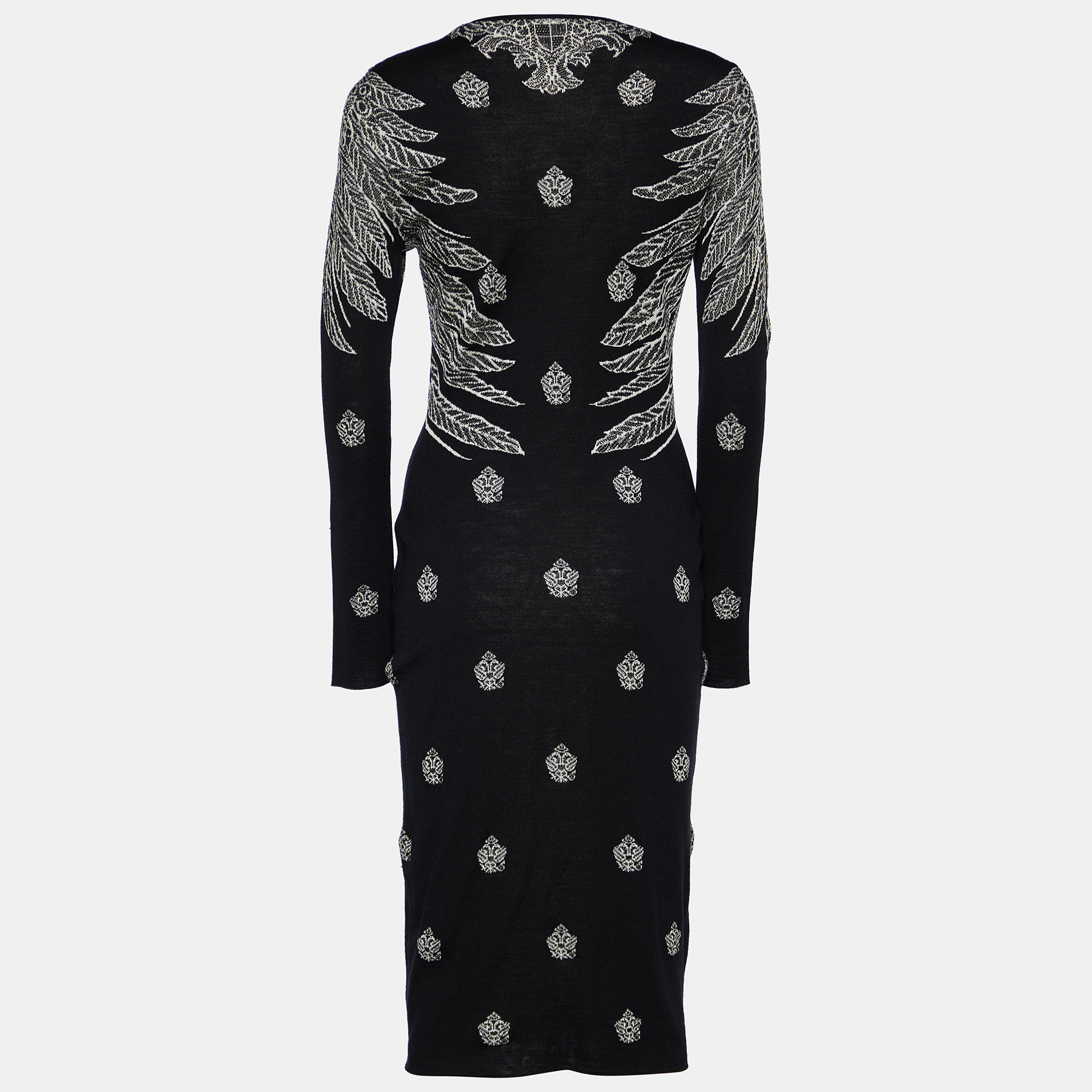 

Alexander McQueen Black Wool & Silk Jacquard Fitted Dress